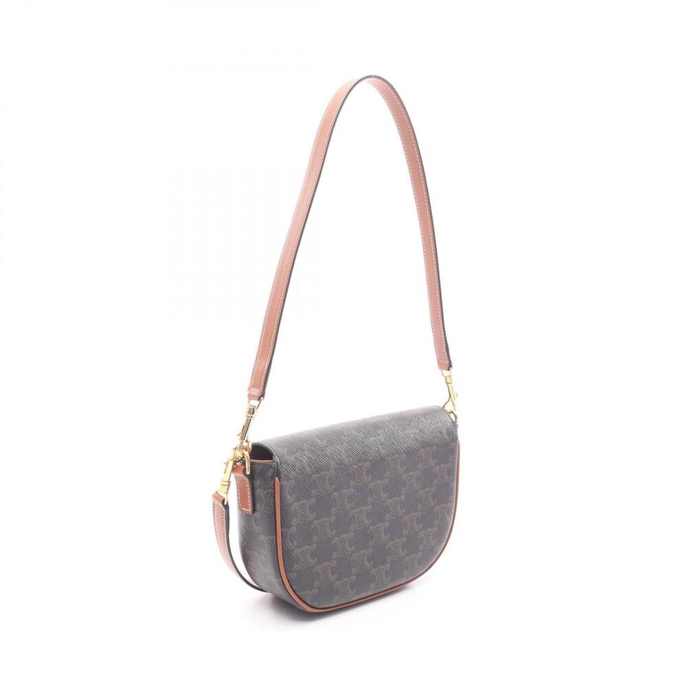 Celine Folco Triomphe Shoulder Bag Canvas Leather Black Brown - Picture 2 of 4